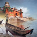 Cityscape oil painting titled 'The New Prayag Raj', 36x52 inches, by artist Shyam Verma on Canvas
