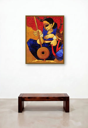 The Oracle (Harmony in Nature) by artist Sarang Waghmare displayed in a Japandi Hallway