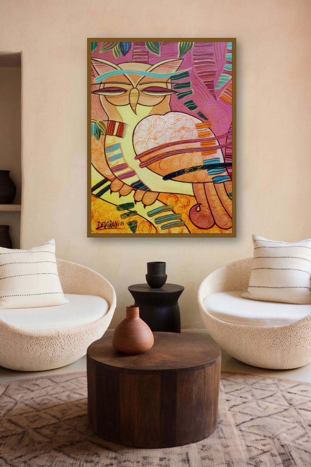The Owl (Guardian of the Woods) by artist Devirani Dasgupta displayed in a Contemporary gallery