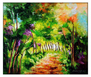 The Path Through Change Iii by Bahadur Singh, Original Oil Nature Painting on Canvas, Small Horizontal Wall Art