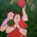 Figurative acrylic painting titled 'The Pomegranate', 48x36 inches, by artist Apurba Karati on Canvas