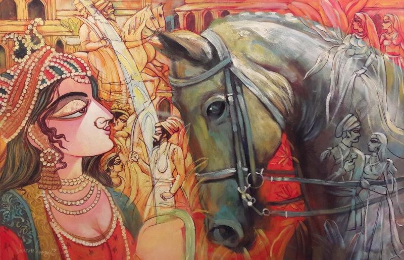 Figurative acrylic painting titled 'The Queen', 24x36 inches, by artist Subrata Ghosh on Canvas