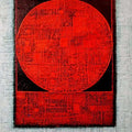 Abstract acrylic painting titled 'The Red Moon', 48x30 inches, by artist Basuki Dasgupta on Canvas