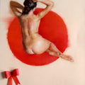 Nude dry pastel painting titled 'The Red One 2', 11x15 inches, by artist Mukta Avachat on Paper