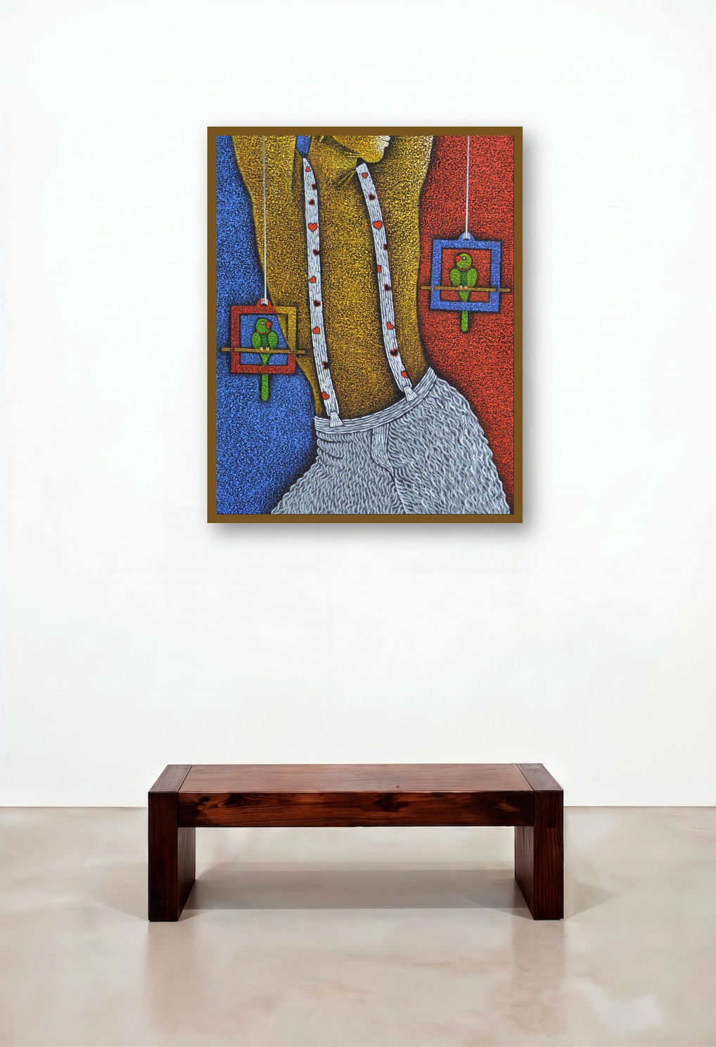The Resting King (The Bird Whisperer) by artist Satyajeet Shinde displayed in a Modern Executive Office