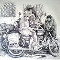 Figurative pen ink drawing titled 'The Rurals', 49x28 inches, by artist Prashantarts on paper