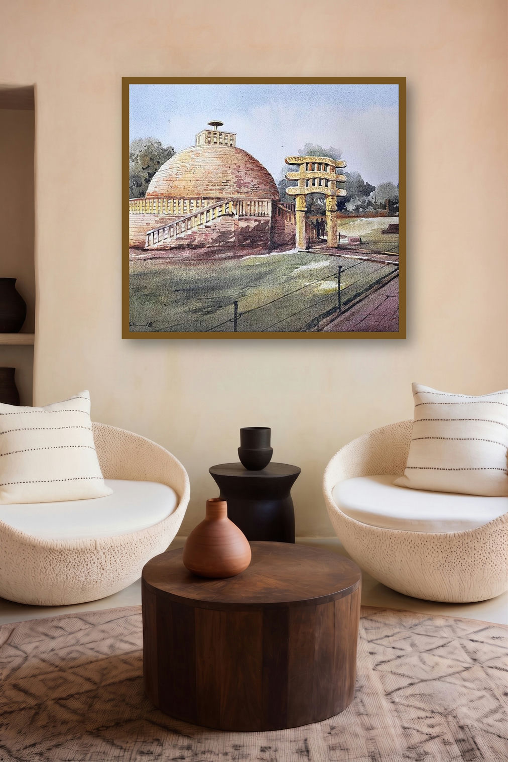 The Sanchi Stupa (A Relic of the Past) by artist Ranabir Saha displayed in a Contemporary gallery