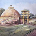 Cityscape acrylic painting titled 'The Sanchi Stupa', 18x24 inches, by artist Ranabir Saha on Canvas