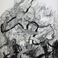contemporary pen drawing titled 'The Search', 32x18 inches, by artist Rachana Shah on Fabriano Paper