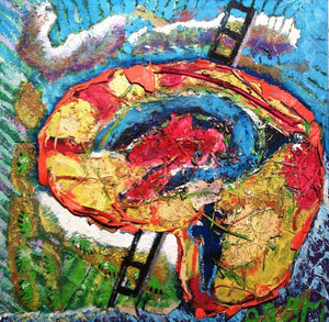 Abstract acrylic painting titled 'The silence', 22x22 inches, by artist Jean Maroquesne on wood