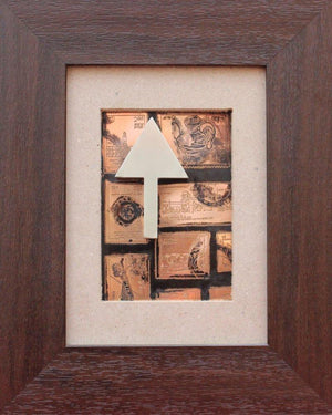 The Sindhu Series 1 (Pointing to the Past) by Kajal Gaitonde, Original Mixed Media Abstract Painting on Wood, X-Small Vertical Wall Art