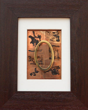The Sindhu Series 19 (A Portal of Gold) by Kajal Gaitonde, Original Mixed Media Abstract Painting on Wood, X-Small Vertical Wall Art
