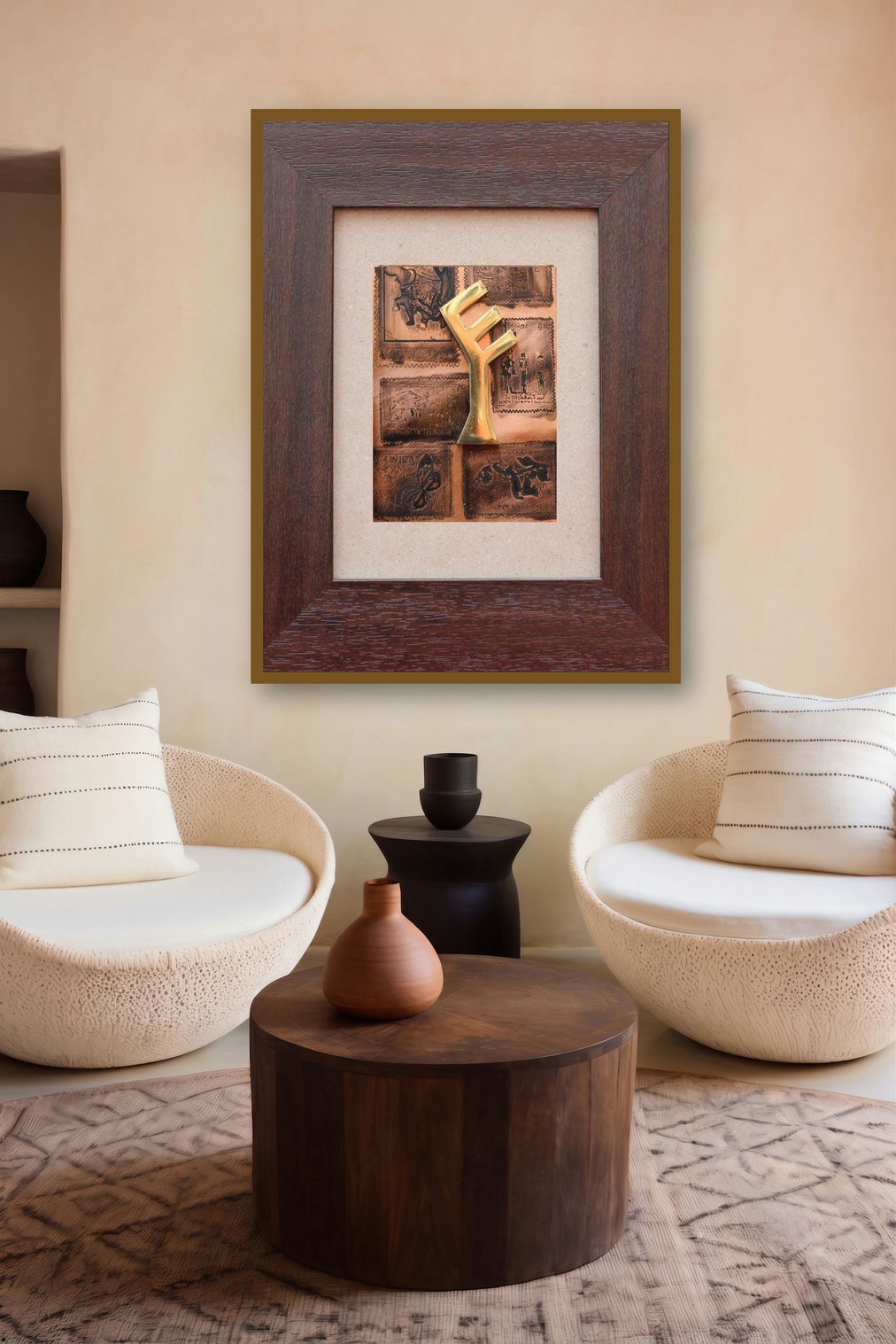The Sindhu Series 2 (Ancient Echoes) by artist Kajal Gaitonde displayed in a Curated gallery