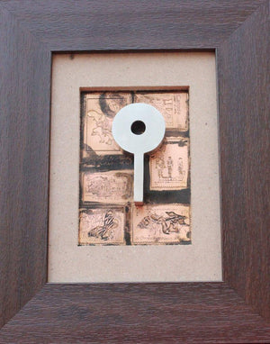 The Sindhu Series 3 (Unlocking the Past) by Kajal Gaitonde, Original Mixed Media Abstract Painting on Wood, X-Small Vertical Wall Art