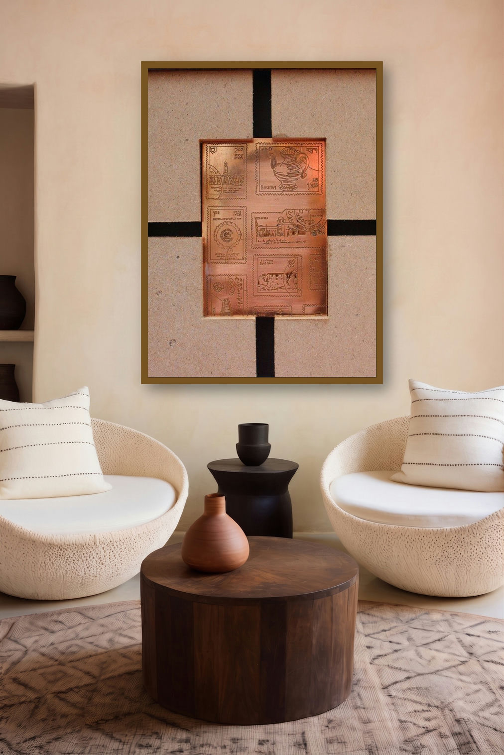 The Sindhu Series 4 (Stories Etched in Time) by artist Kajal Gaitonde displayed in a Luxury gallery