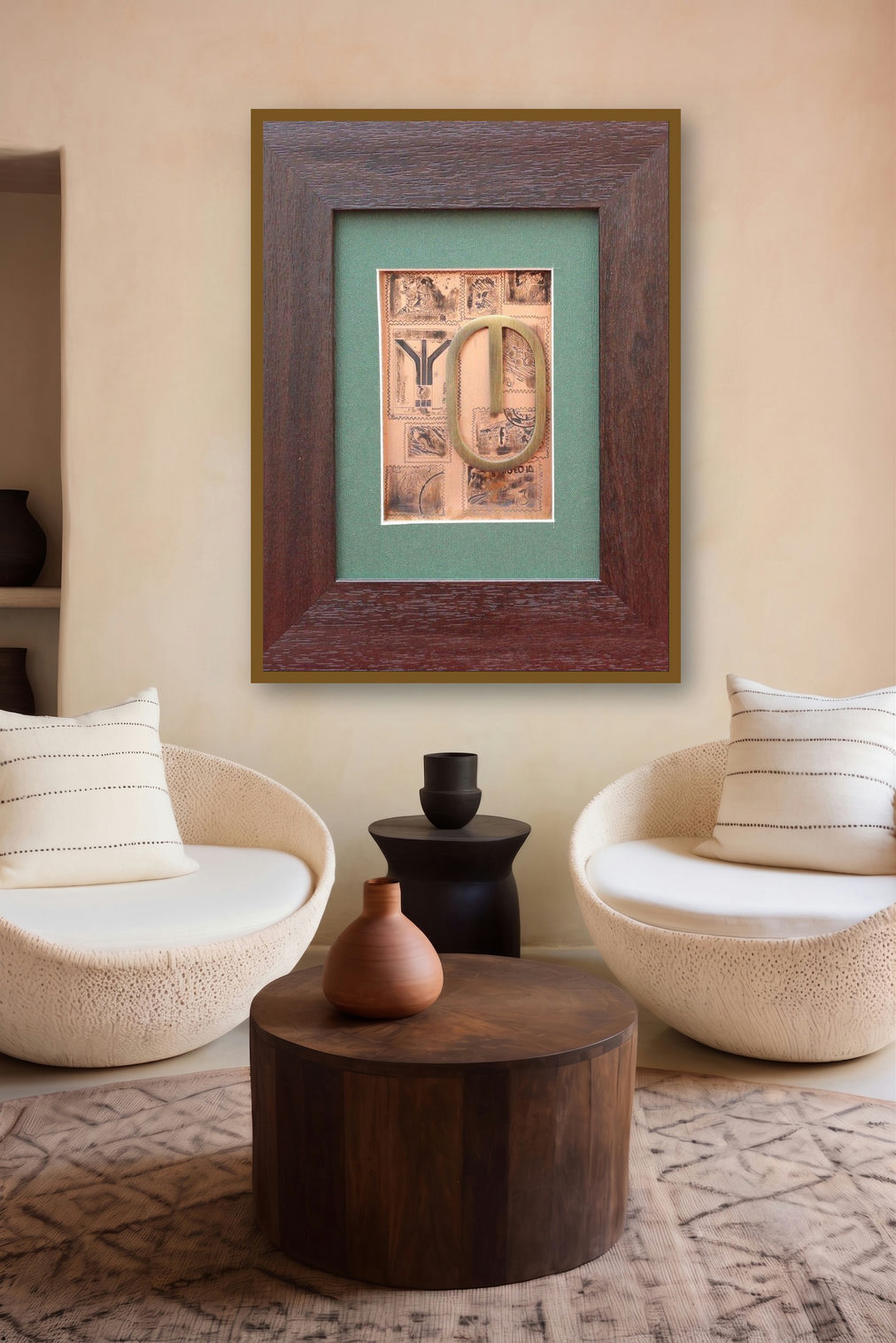The Sindhu Series 6 (A Meeting of Symbols) by artist Kajal Gaitonde displayed in a Modern gallery