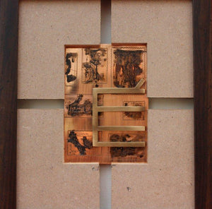 The Sindhu Series 7 (A Symbol in Bronze) by Kajal Gaitonde, Original Mixed Media Abstract Painting on Wood, X-Small Horizontal Wall Art