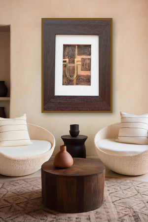 The Sindhu Series 9 (A Glyph in Gold) by artist Kajal Gaitonde displayed in a Designer gallery