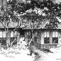 Scenic pen drawing titled 'The Solitary Hut', 11x14 inches, by artist Sankara Babu on Paper