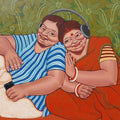 Figurative acrylic painting titled 'The Spare Time', 30x36 inches, by artist Apurba Karati on Canvas