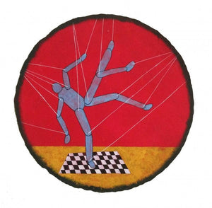 The Stage Ii by Devidas Agase, Original Mixed Media Contemporary Painting on Paper, Small Circular Wall Art