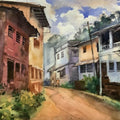 Landscape watercolor painting titled 'The Street 3', 14x20 inches, by artist Prasad Thite on Handmade Paper