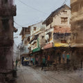 Cityscape watercolor painting titled 'The Street Of Nashik', 15x11 inches, by artist Ashwin Khapare on Paper