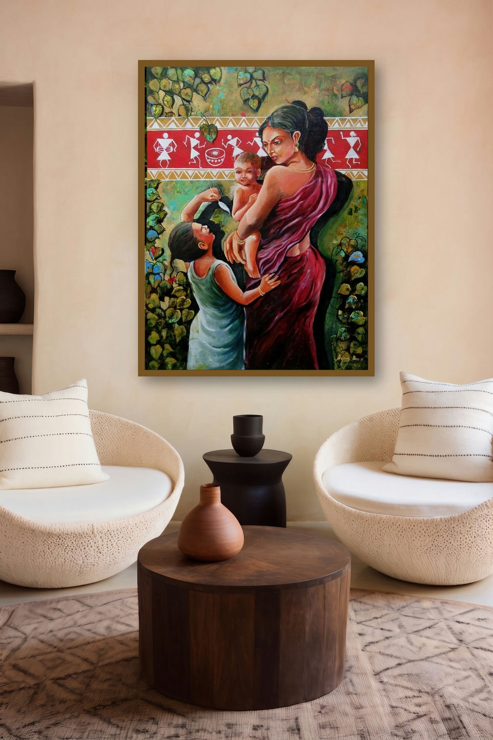 The Tribal Of Mother And Child by artist Arjun Das displayed in a Modern gallery