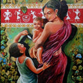Figurative acrylic painting titled 'The Tribal Of Mother And Child ', 30x42 inches, by artist Arjun Das on Canvas