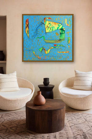 The Twist 1 (Blue Rhapsody) by artist Kishor Gaonkar displayed in a Boutique gallery