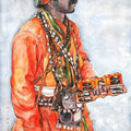 Religious watercolor painting titled 'The Vasudev', 38x24 inches, by artist Prashant Kulkarni on Paper
