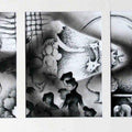 Figurative charcoal drawing titled 'The Village Life ', 36x18 inches, by artist Mahesh  Pal Gobra on paper