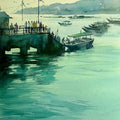 Seascape watercolor painting titled 'The Viridian Effect', 18x11 inches, by artist Gulshan Achari on Paper