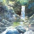 Scenic watercolor painting titled 'The Waterfall', 10x14 inches, by artist Sankara Babu on Paper