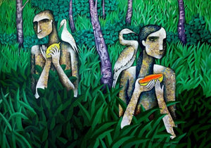 The Winter Harvest by Ranjith Raghupathy, Original Acrylic Figurative Painting on Canvas, Medium Horizontal Wall Art