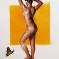 Nude dry pastel painting titled 'The Yellow One', 11x15 inches, by artist Mukta Avachat on Paper