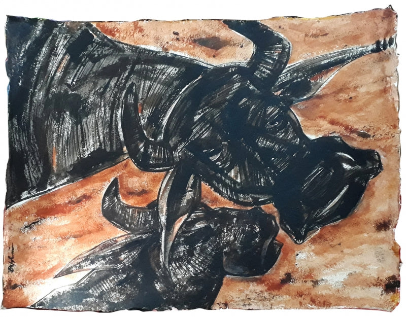 They Are Friends Of My City 2' animals acrylic painting by artist Pintu Biswas, 27x34 inch, on handmade paper