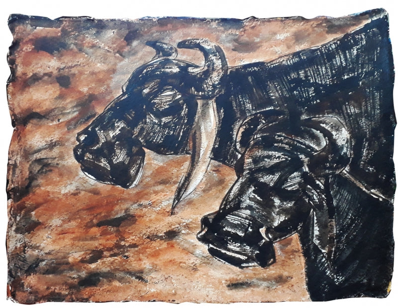 They Are Friends Of My City 3' animals acrylic painting by artist Pintu Biswas, 27x34 inch, on handmade paper