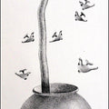 Pots/Vessels pen drawing titled 'Thirst 75', 16x30 inches, by artist Nuril Bhosale on Paper