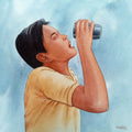 Thirst' figurative watercolor painting by artist Rahul Salve, 12x12 inch, on paper