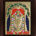 Religious tanjore traditional art titled 'Thirupathi Venkatachalapathi Tanjore', 24x18 inches, by artist Myangadi Tanjore on Plywood
