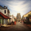 Thiruvidaimaruthur Kovil' cityscape oil painting by artist Sriram Chinnadurai, 36x48 inch, on canvas