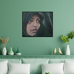 Preview of 'Those Limpid Pools' Painting by Sripriya Mozumdar shown on a wall in a furnished room.