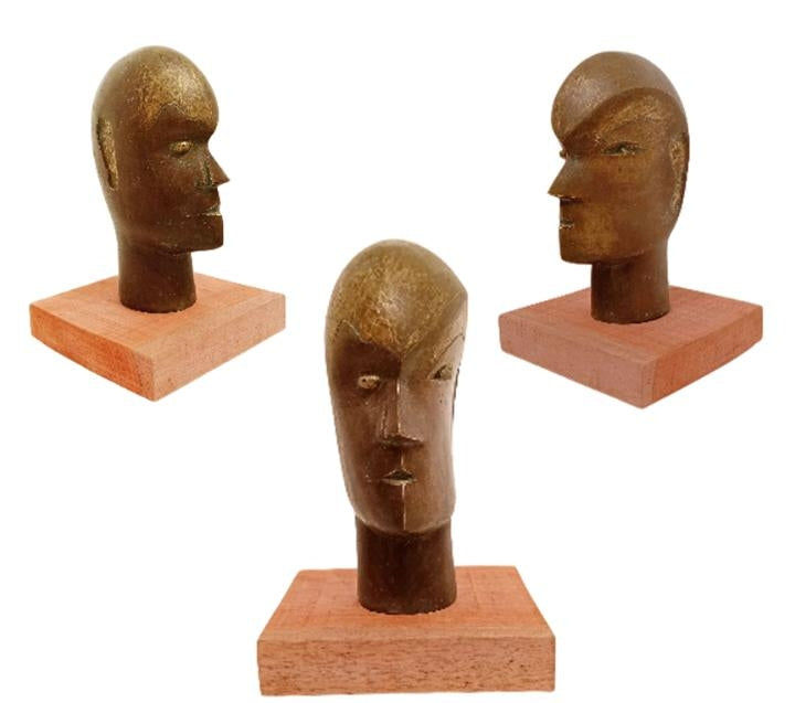 Thoughtful Face' figurative Bronze sculpture by artist Sukanta Chowdhury, 12x10 inch, on bronze