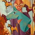 Threads Of Control 1' figurative mixed-media painting by artist Deepali Mundra, 40x30 inch, on canvas