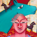 Threads Of Control 2' figurative mixed-media painting by artist Deepali Mundra, 30x20 inch, on canvas