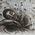 Three Active' figurative etching printmaking by artist Ranju Kumari, 6x19 inch, on paper