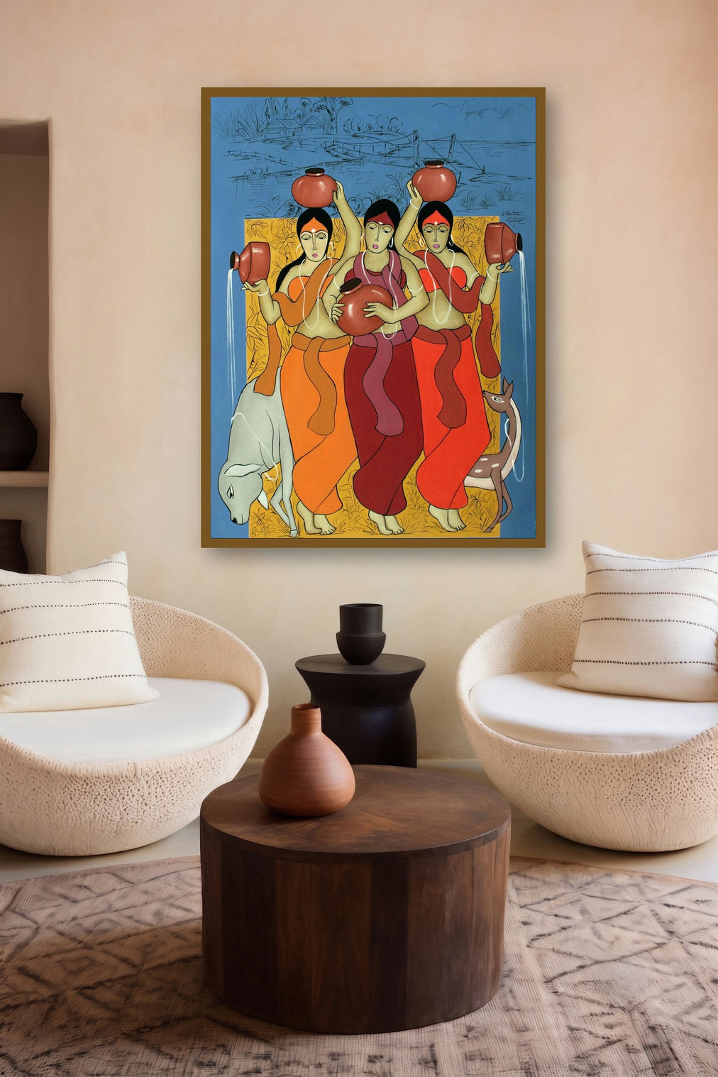 Three Chums (The Water Carriers) by artist Chetan Katigar displayed in a Contemporary gallery