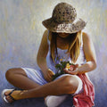 Figurative oil painting titled 'Three flowers', 32x39 inches, by artist Jose Higuera on canvas