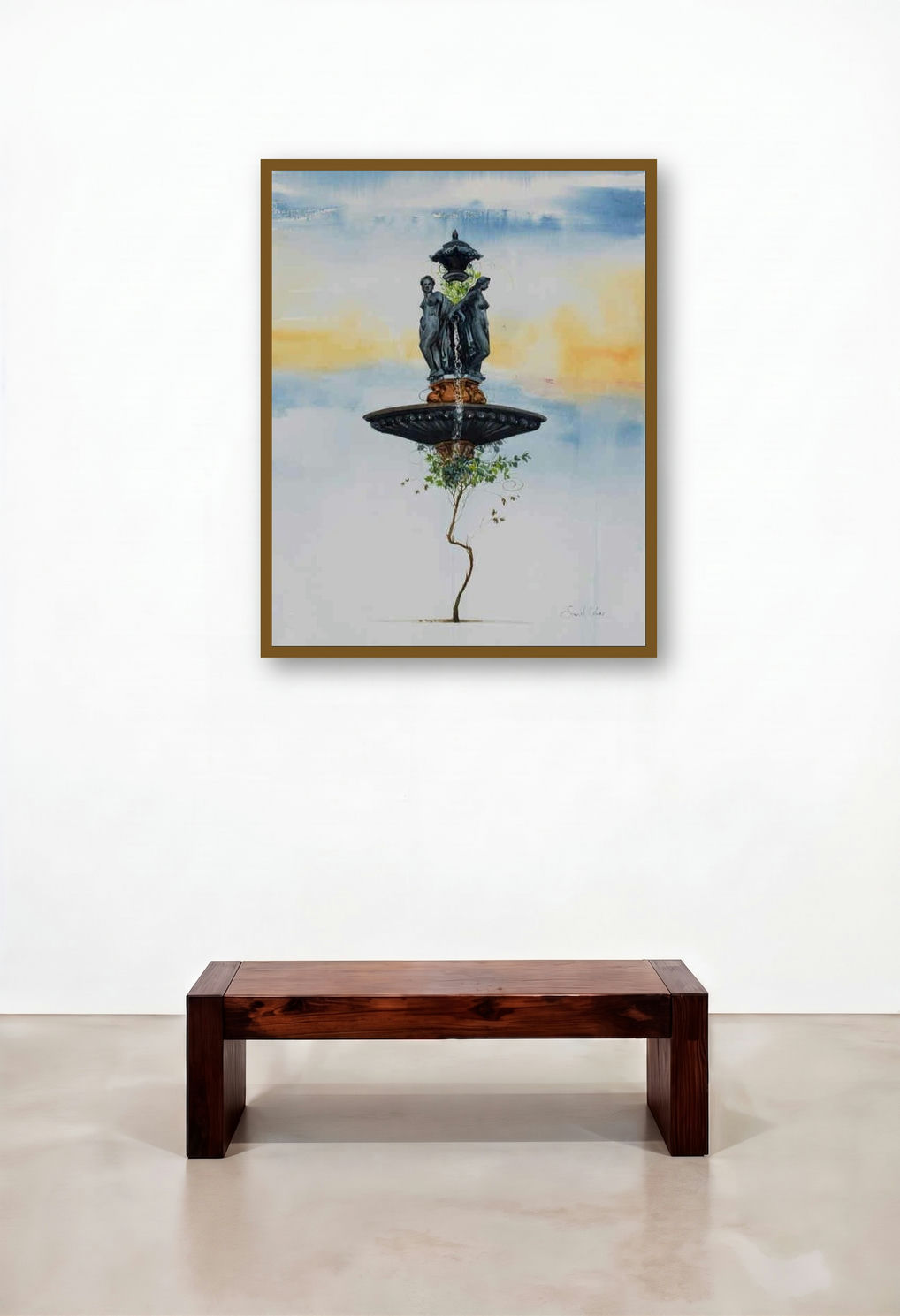 Three Graces (A Surreal Transformation**) by artist Sunil Lohar displayed in a Minimalist Reception Area